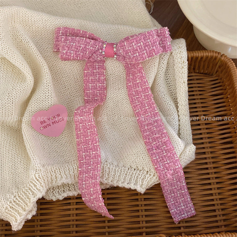 Wholesale Love Rhinestone Pink Bow Duckbill Hair Clip